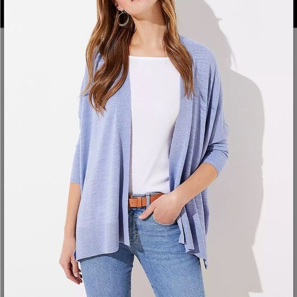 LOFT Textured Open Poncho Sweater, NWT, Large, Periwinkle Blue - Picture 1 of 10